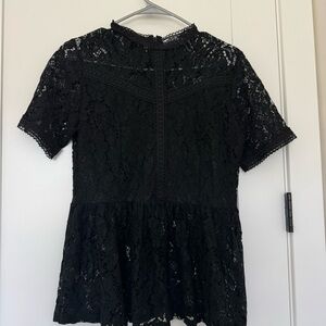 Intricate Black Lace Blouse With Zipper Back Brand To Brief , Size Small